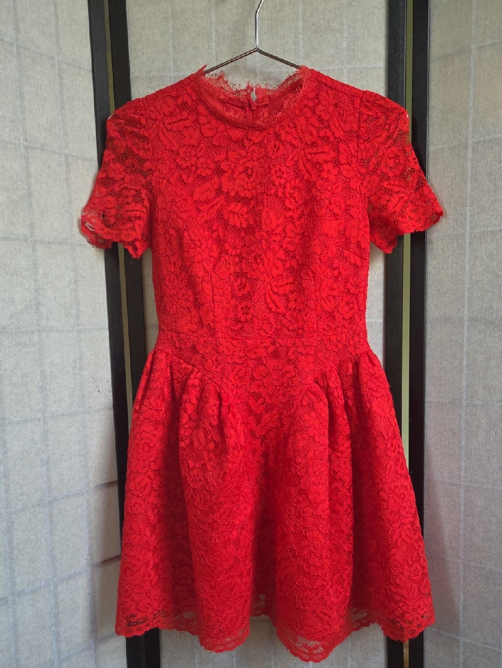 Red Lace Mini Dress - Women's Short Sleeve